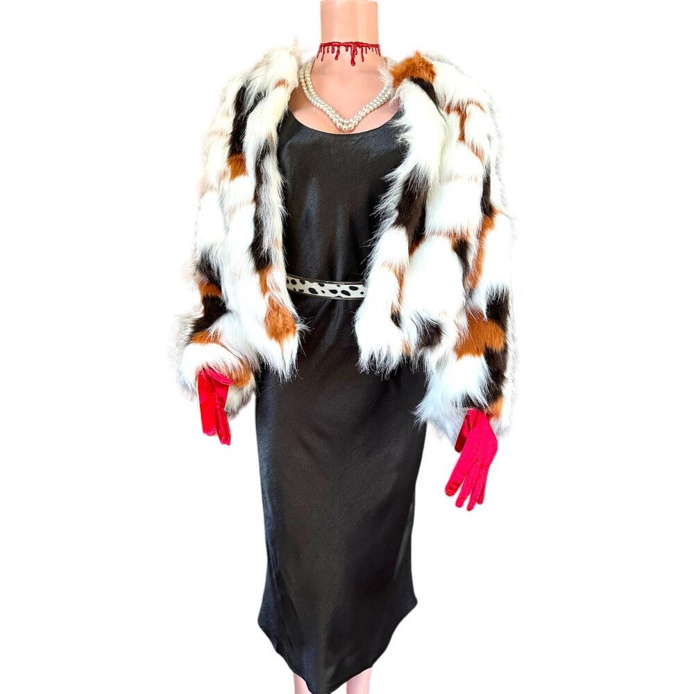 Cruella de Vil 6-Piece Halloween Costume Dress Faux Fur Size Large Extra Large
